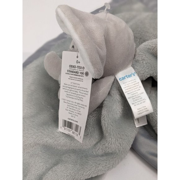Baby Elephant Lovey Security Blanket Grey White Soft NWT Carters 15" Square - Picture 4 of 5